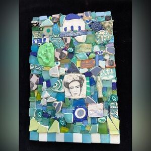 Handmade PolymerClay&Glass Mosaic Art “Friendship “Clay Original /Wood  12”x8”